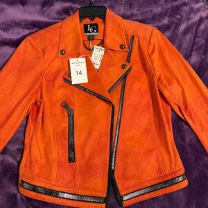 New w/Tags Lena Gabrielle Suede Touch Faux Jacket Moto Style Edgy Nectarine sz14